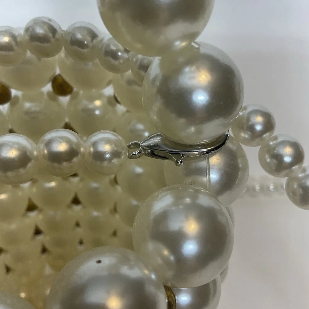 Vintage Faux Pearls Beaded Basket Style‎ Crossbody Evening Purse Bag